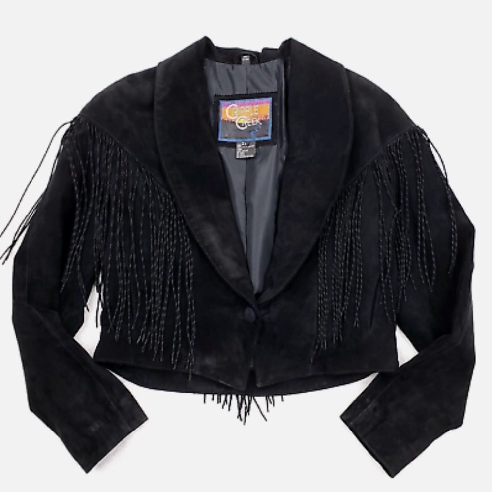 Cripple Creek black suede fringe jacket XL